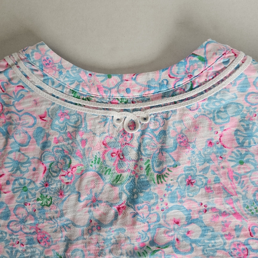 Lilly Pulitzer Cotton Floral Tunic Top S Embroidered Coastal Summer Resortwear - Picture 8 of 11